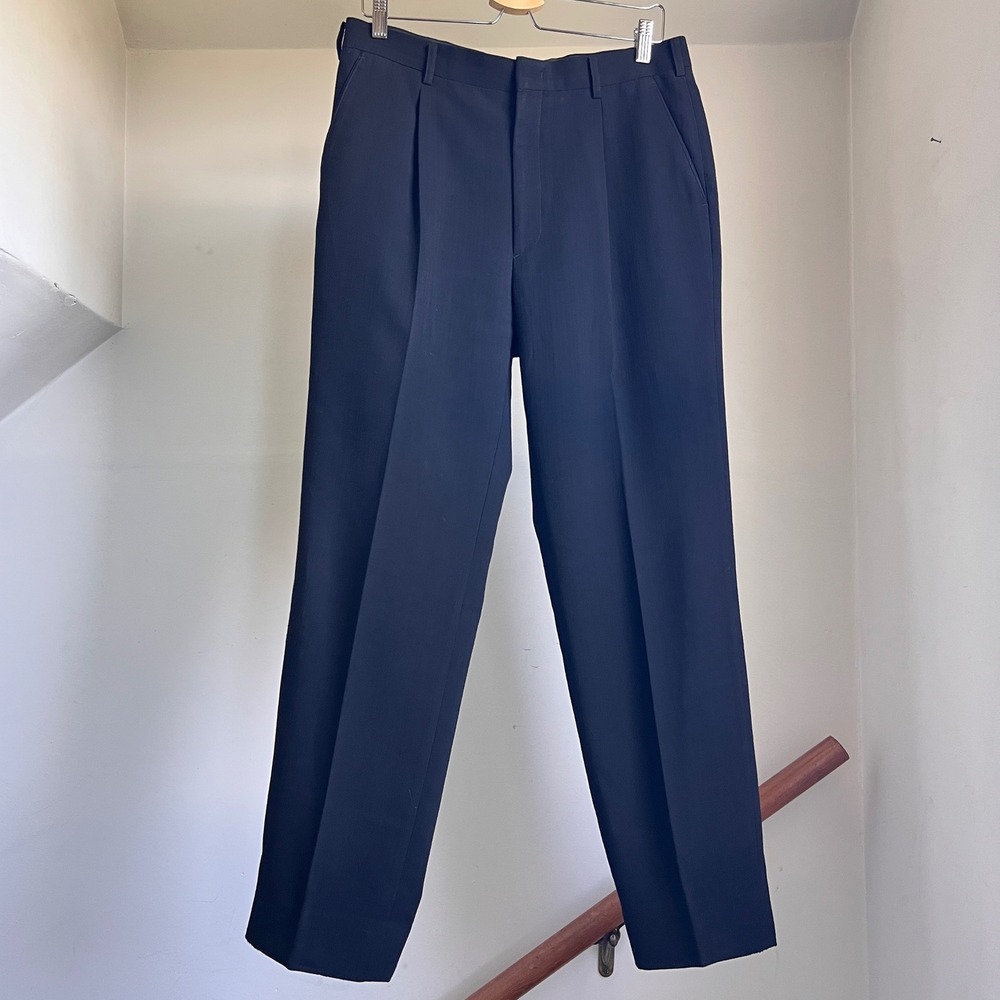 Vintage Paco Rabanne Trousers Black Pleated Wool Blend Straight Leg Dress Pants